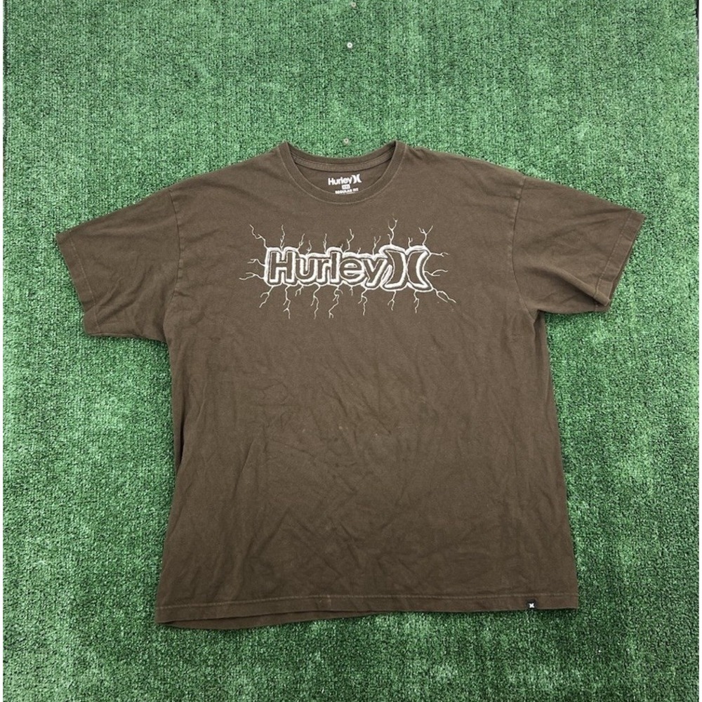 Hurley Lightning Logo T-Shirt Mens XXL Brown Y2K